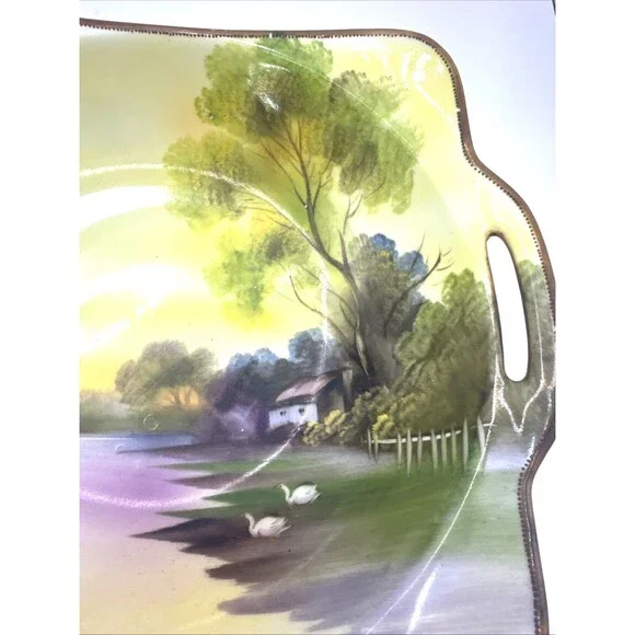 Vintage NORITAKE Morimura Japan Hand Painted Double Pierced 2 Handle Bowl - Picture 2 of 11